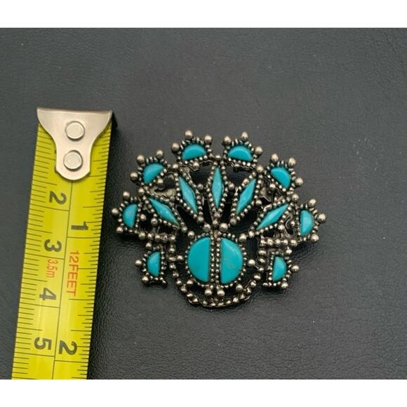 Vintage Silver Tone & Faux Turquoise Southwestern Western Boho Brooch Pin - Picture 4 of 4
